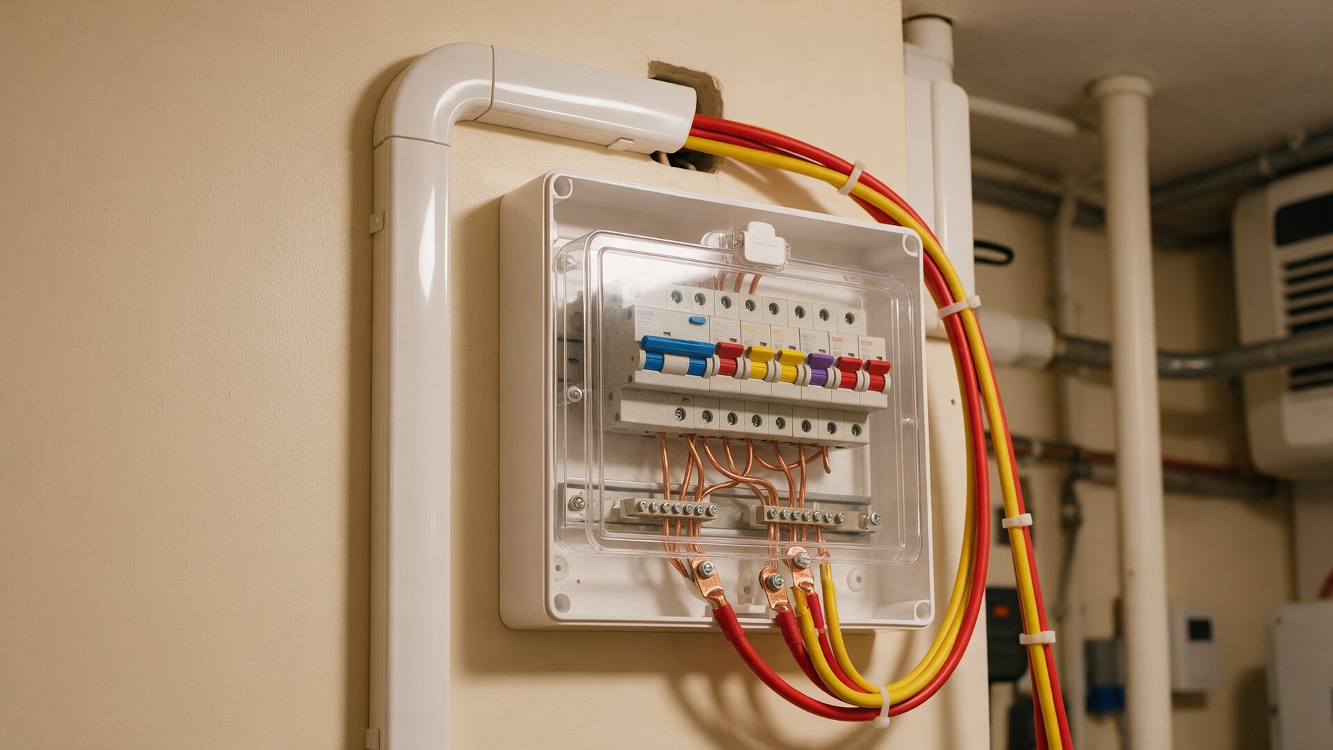 A neatly wired consumer unit with circuit breakers