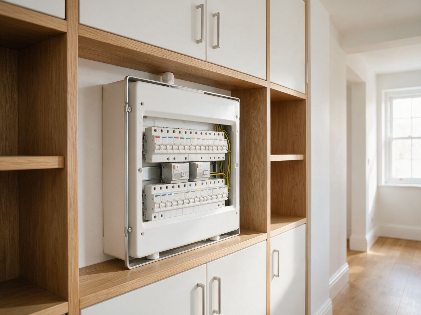 A newly fitted consumer unit in a home