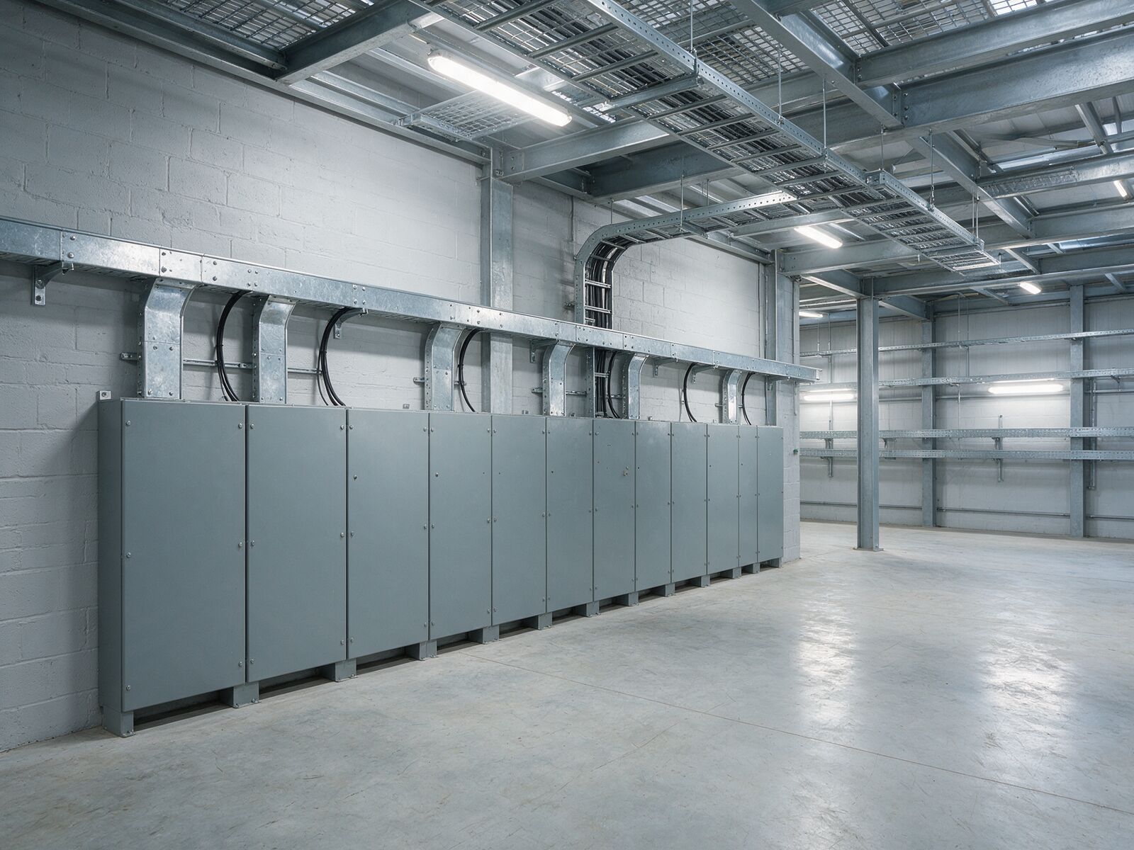 Distribution boards and steel cable containment in an industrial unit